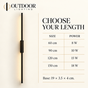 Forma Tube wall sconce length and power guide