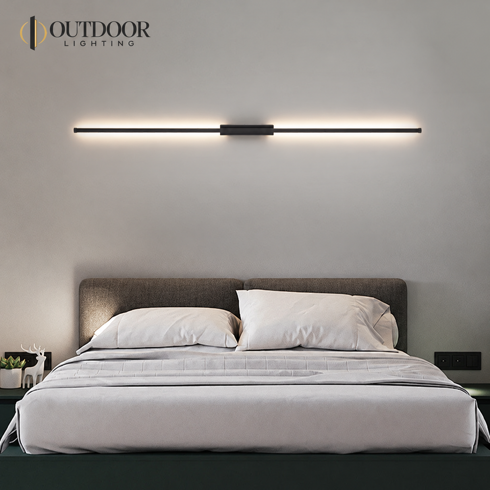 Forma Tube Linear LED Wall Sconce in a warm modern living room