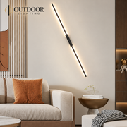Forma linear wall sconces installed diagonally in a contemporary interior