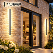 LumaLine Pro wall light installed on a modern brick facade