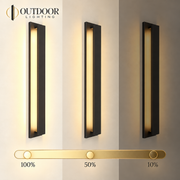 LumaLine Stainless dimmable wall light at multiple brightness levels