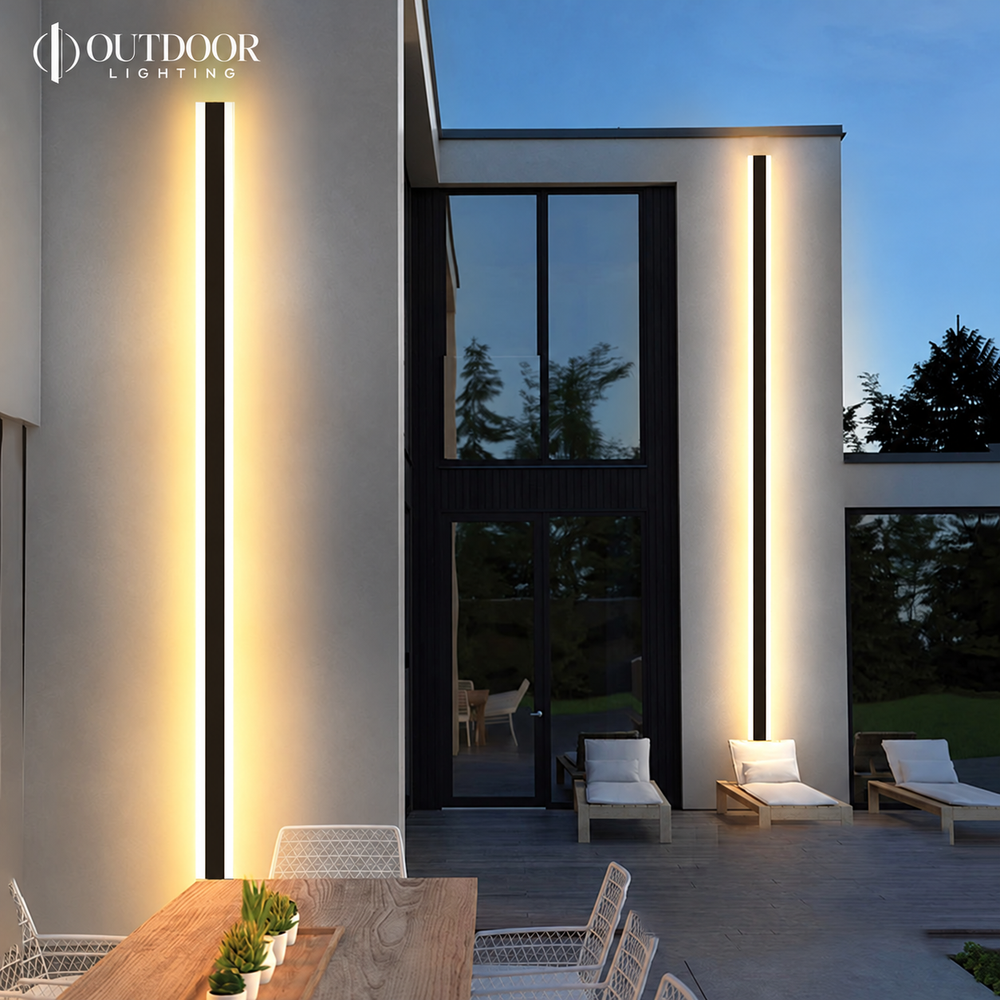 Vista Long Strip Outdoor Wall Light on a warm modern facade