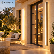 Vista Long Strip Outdoor Wall Light installed on a modern patio